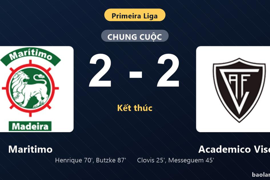 Thống kê trận đấu Maritimo 2-2 Academico Viseu: Màn rượt đuổi tỷ số mãn nhãn