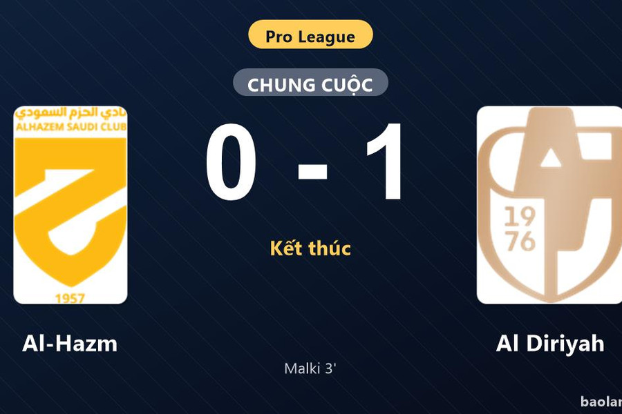 Thống kê trận đấu Al-Hazm 0-1 Al Diriyah: A. Al Malki tỏa sáng, Al Diriyah giành trọn 3 điểm
