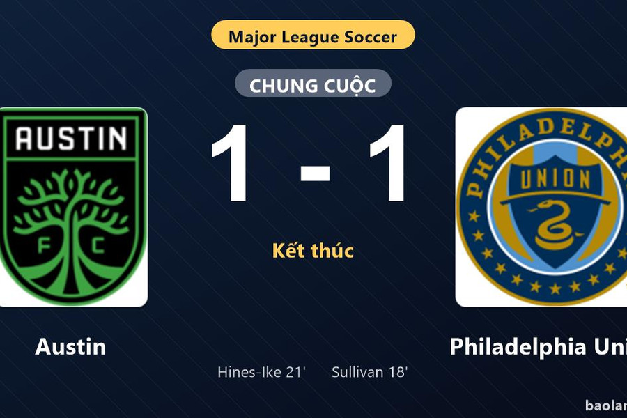 Thống kê trận đấu Austin 1-1 Philadelphia Union: Hai đội chia điểm