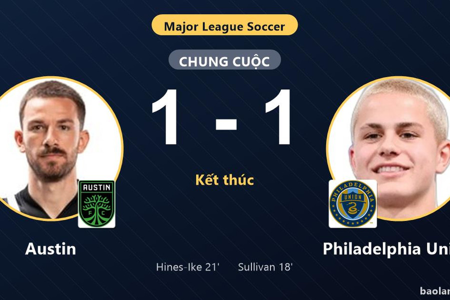 Chia điểm với Philadelphia Union, Austin tiếp tục chôn chân ở nhóm cuối MLS