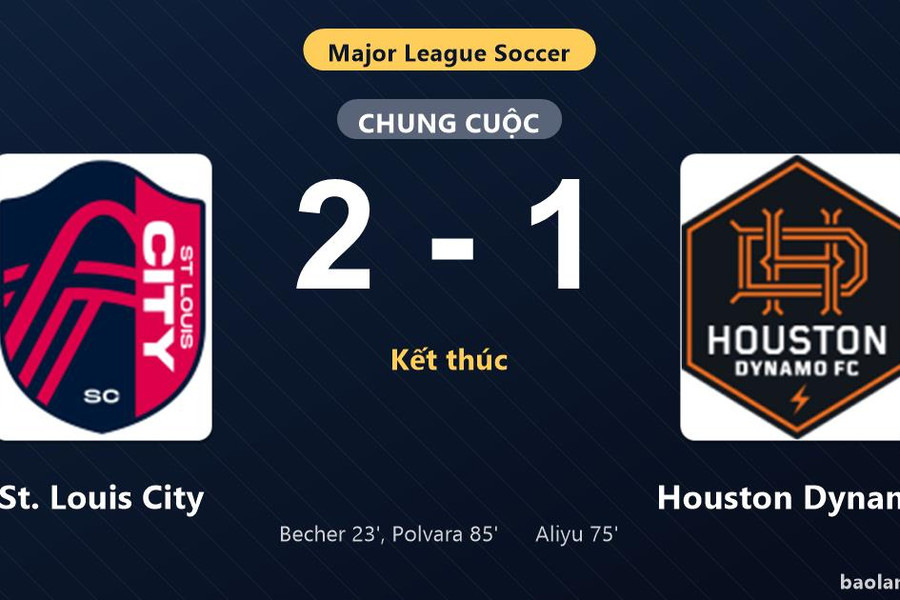 Thống kê trận đấu St. Louis City 2-1 Houston Dynamo: D. Polvara tỏa sáng, St. Louis City giành trọn 3 điểm
