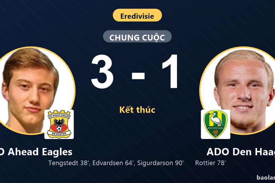 Hạ ADO Den Haag, GO Ahead Eagles chen chân vào top 3 Eredivisie