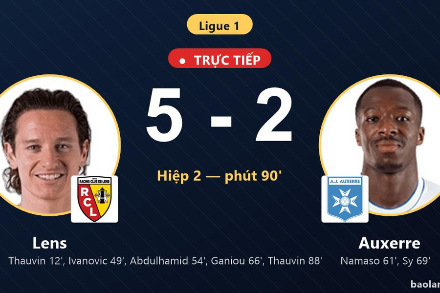 Trực tiếp Lens vs Auxerre: Lens nới rộng cách biệt 5-2
