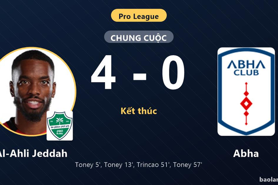 Toney lập hat-trick, Al-Ahli Jeddah đại thắng Abha 4-0 để vươn lên thứ 7