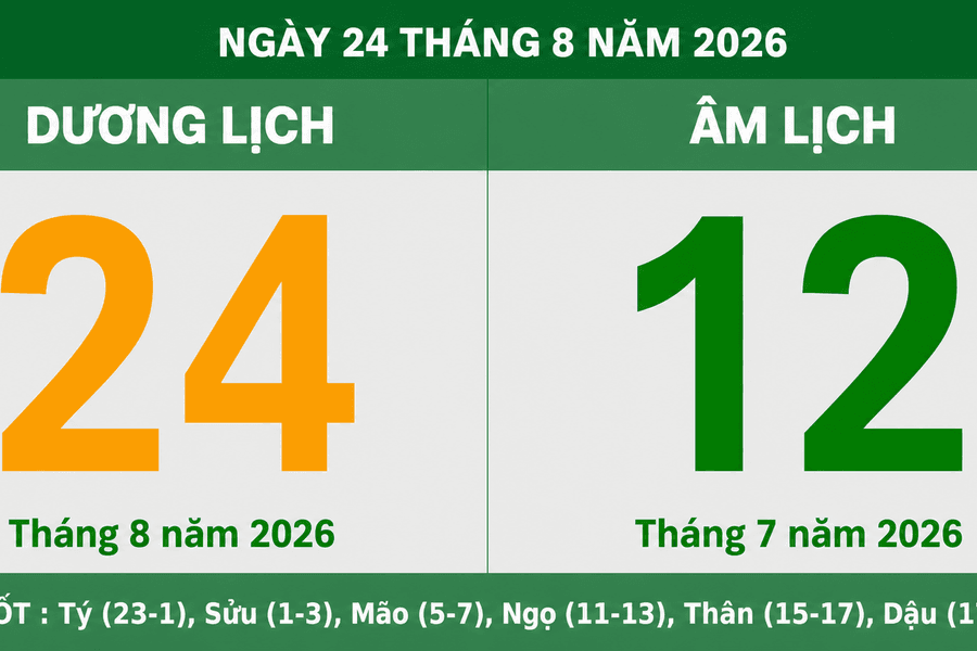 Tra cứu lịch Âm Dương ngày 24/8/2026: Giờ hoàng đạo và những lưu ý phong thủy cần biết