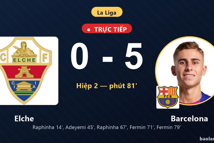 Trực tiếp Elche vs Barcelona: Barcelona nới rộng cách biệt 0-5