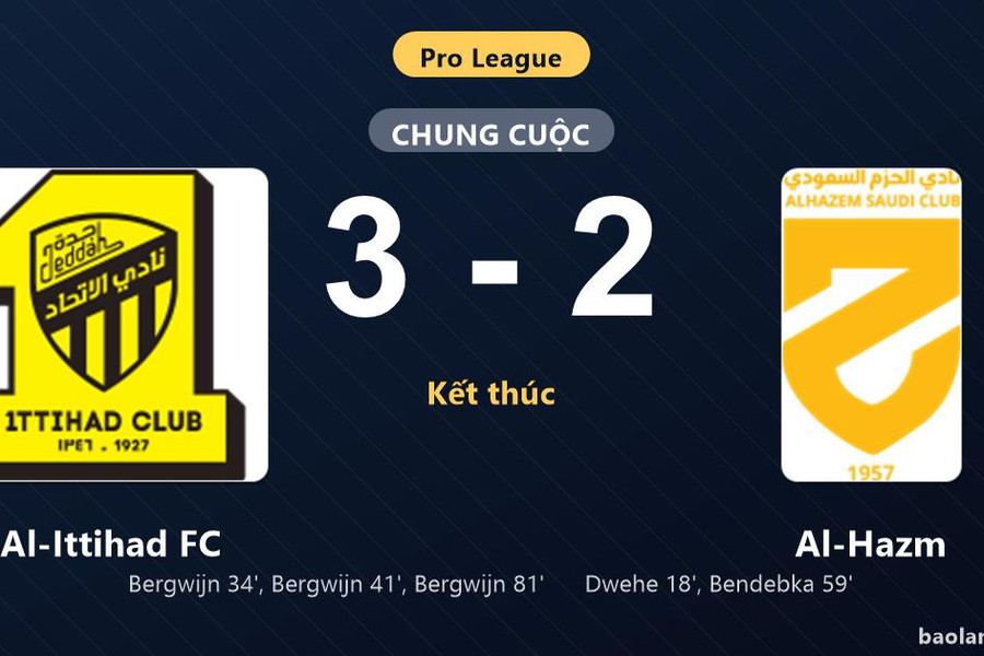 Thống kê trận đấu Al-Ittihad FC 3-2 Al-Hazm: Al-Ittihad FC ngược dòng ngoạn mục