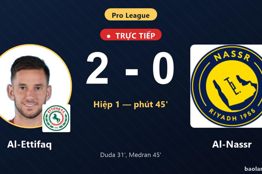 Trực tiếp Al-Ettifaq vs Al-Nassr: Hiệp 2 bắt đầu, Al-Ettifaq dẫn 2-0