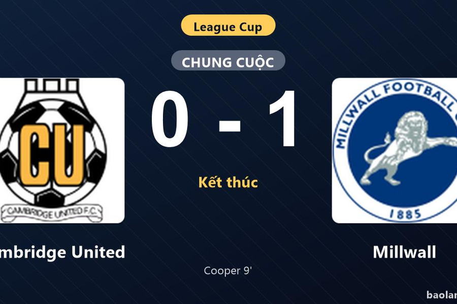 Thống kê trận đấu Cambridge United 0-1 Millwall: J. Cooper tỏa sáng, Millwall giành chiến thắng, đi tiếp