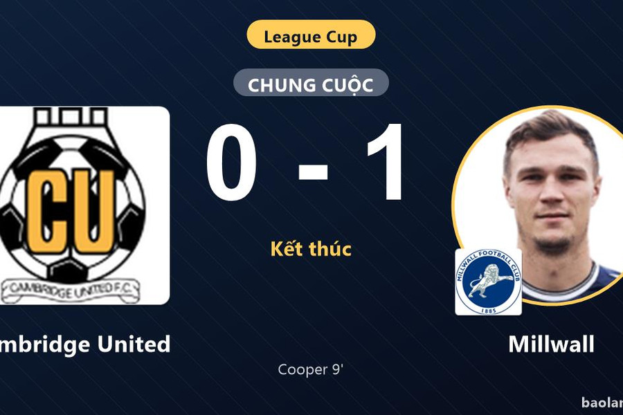 Hạ Cambridge United 0-1, Millwall đi tiếp và tiễn chủ nhà rời League Cup