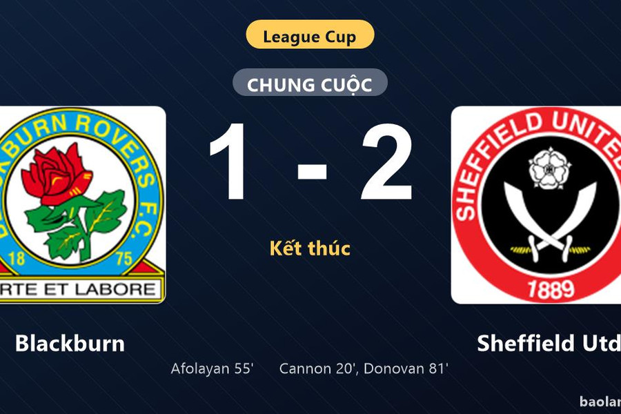 Thống kê trận đấu Blackburn 1-2 Sheffield Utd: R. Donovan tỏa sáng, Sheffield Utd giành chiến thắng, đi tiếp