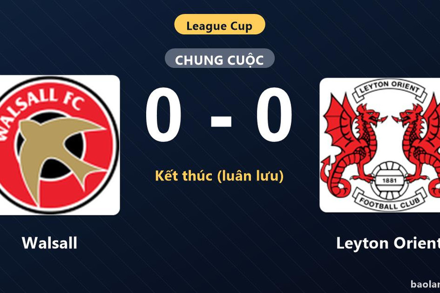 Đánh bại Walsall trên chấm luân lưu, Leyton Orient giành quyền đi tiếp tại League Cup