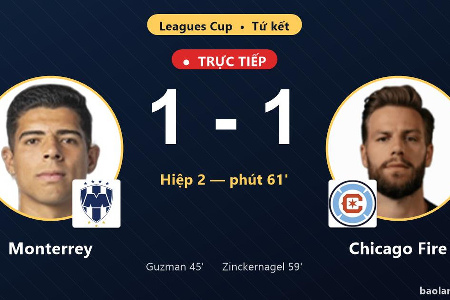 Trực tiếp Monterrey vs Chicago Fire: Chicago Fire gỡ hòa 1-1