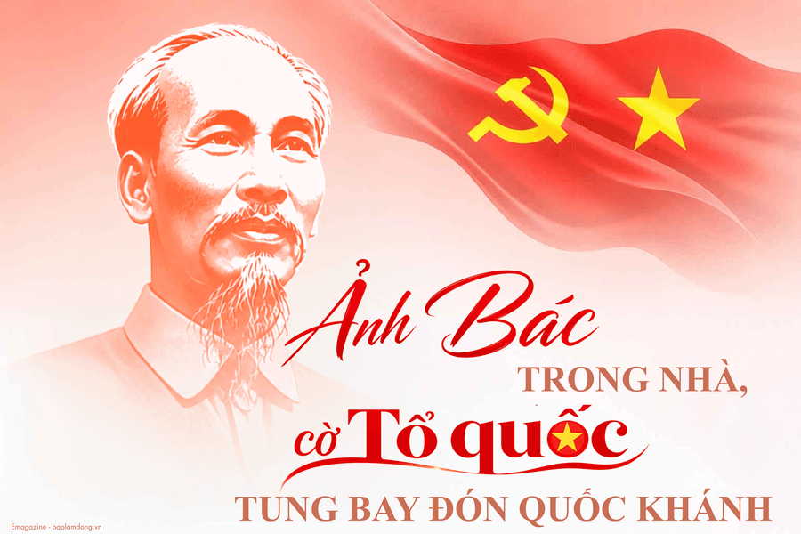 Ảnh Bác trong nhà, cờ Tổ quốc tung bay đón Quốc khánh