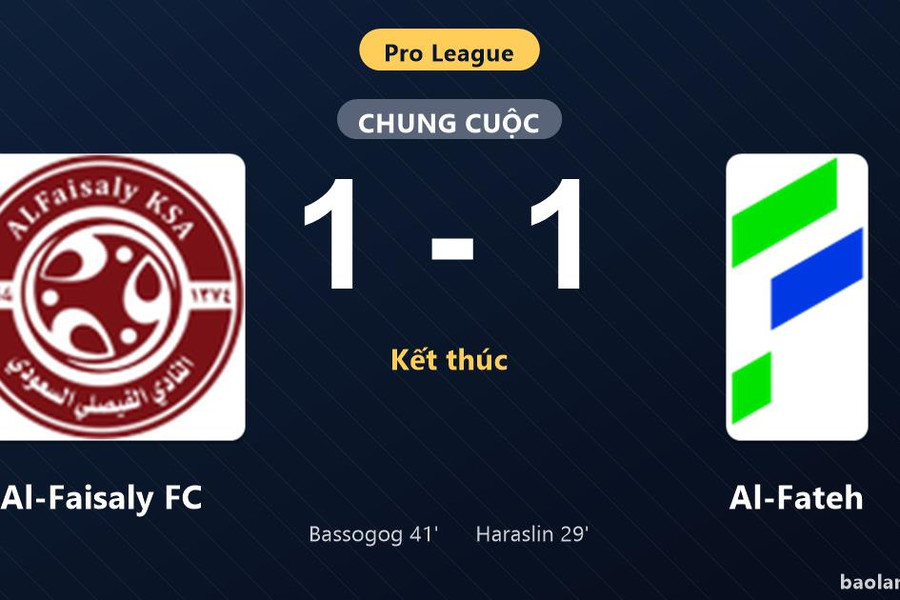 Thống kê trận đấu Al-Faisaly FC 1-1 Al-Fateh: Hai đội chia điểm
