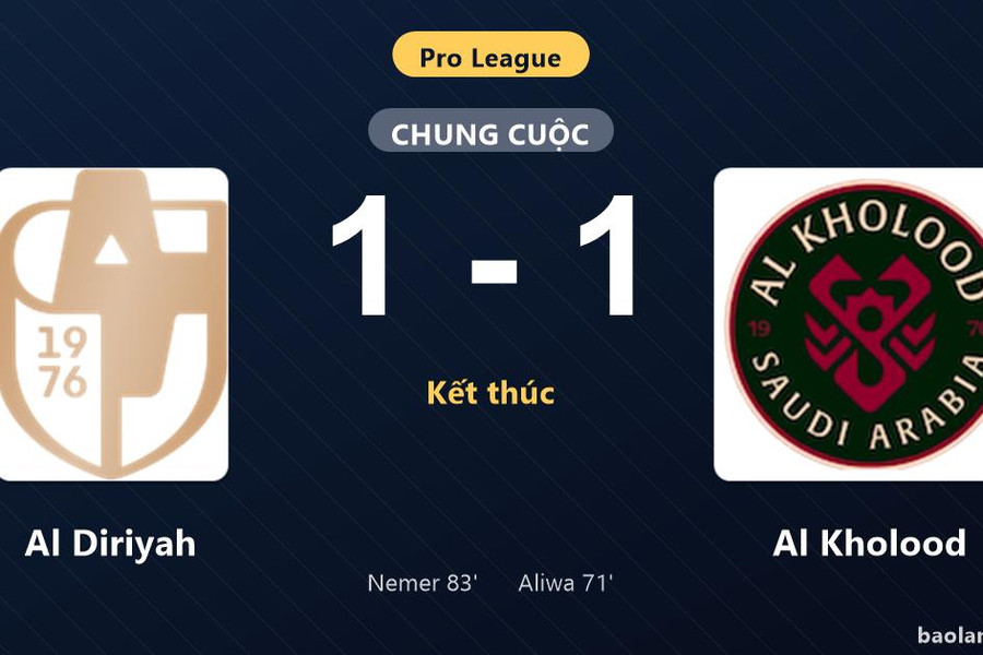 Thống kê trận đấu Al Diriyah 1-1 Al Kholood: Hai đội chia điểm