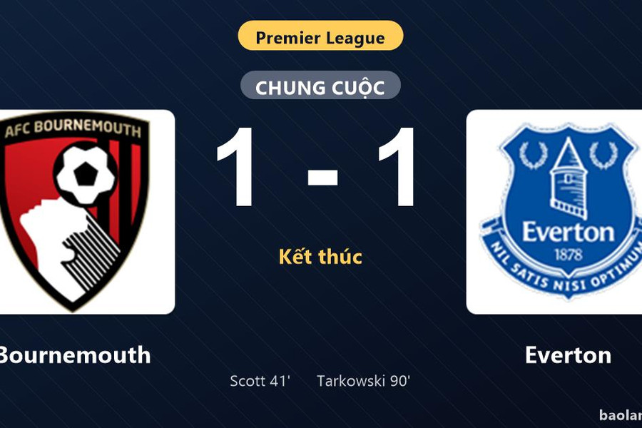 Thống kê trận đấu Bournemouth 1-1 Everton: Hai đội chia điểm