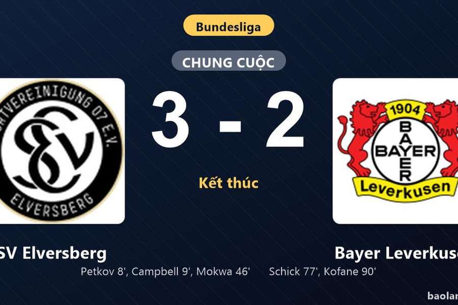 Thống kê trận đấu SV Elversberg 3-2 Bayer Leverkusen: David Mokwa tỏa sáng, SV Elversberg giành trọn 3 điểm