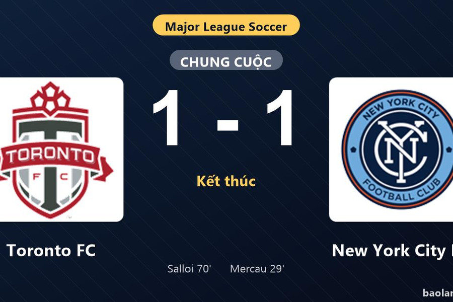Thống kê trận đấu Toronto FC 1-1 New York City FC: Hai đội chia điểm