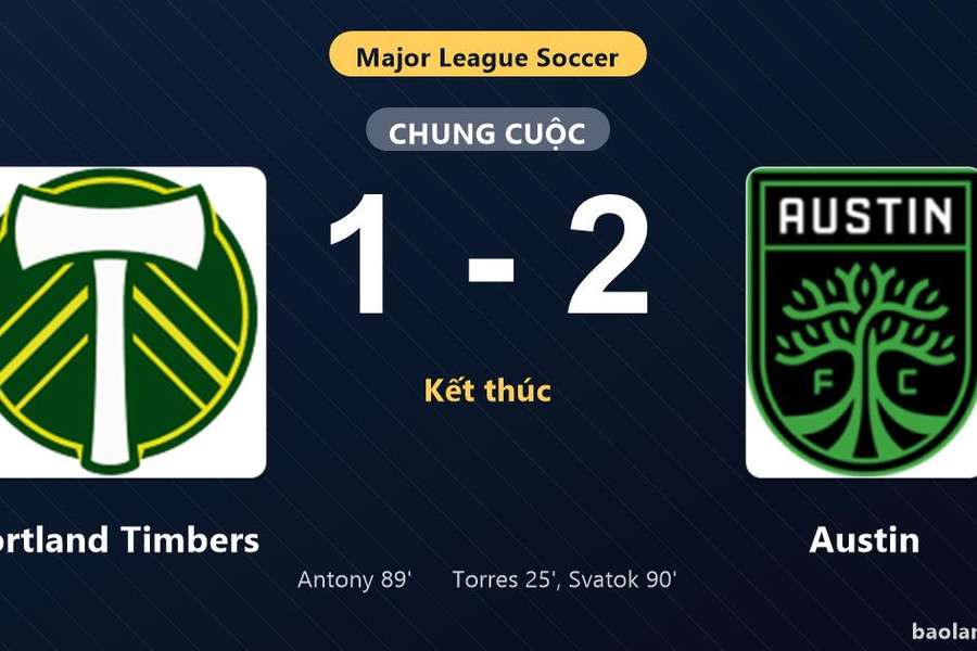 Thống kê trận đấu Portland Timbers 1-2 Austin: O. Svatok tỏa sáng, Austin giành trọn 3 điểm