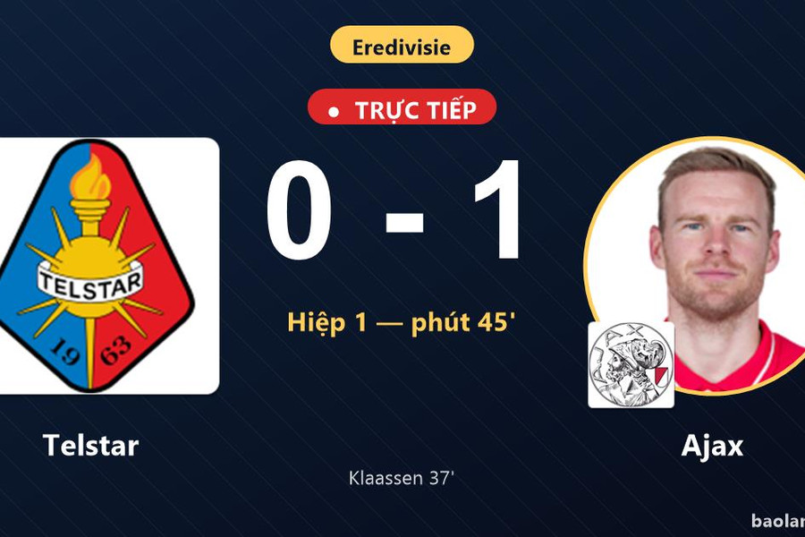 Trực tiếp Telstar vs Ajax: Hết hiệp 1, Ajax dẫn 1-0
