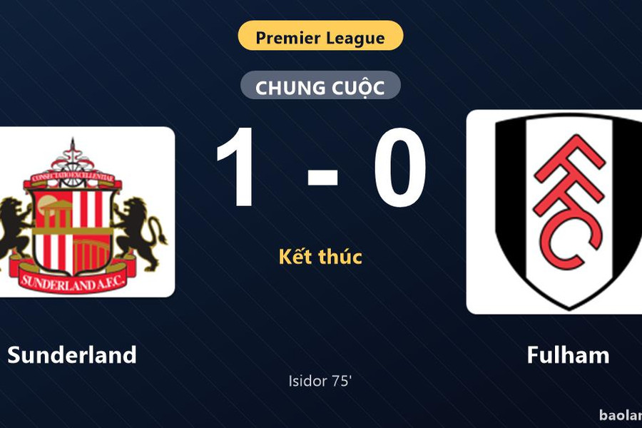 Thống kê trận đấu Sunderland 1-0 Fulham: W. Isidor tỏa sáng, Sunderland giành trọn 3 điểm