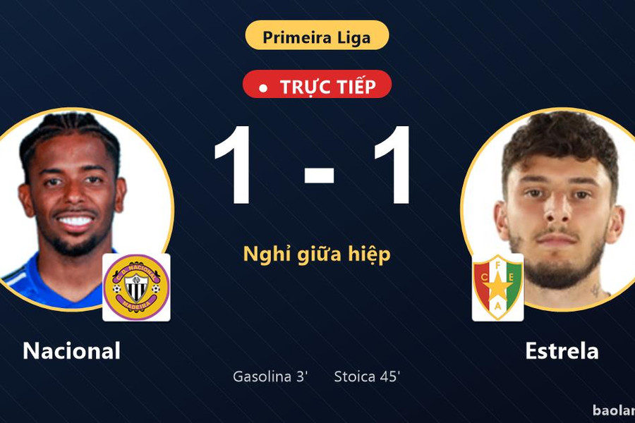 Trực tiếp Nacional vs Estrela: Hết hiệp 1, hòa 1-1