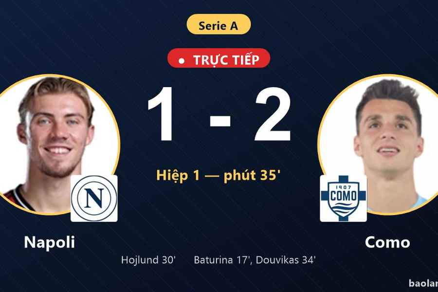 Trực tiếp Napoli vs Como: Hết hiệp 1, Como dẫn 2-1