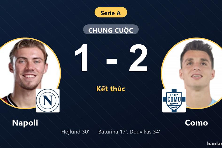 Thua Como 1-2 ngay tại sân nhà, Napoli hụt bước ở vòng 2 Serie A