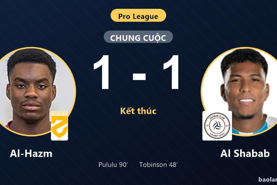 Gỡ hòa phút 90, Al-Hazm cùng Al Shabab chia điểm ở nhóm cuối Pro League
