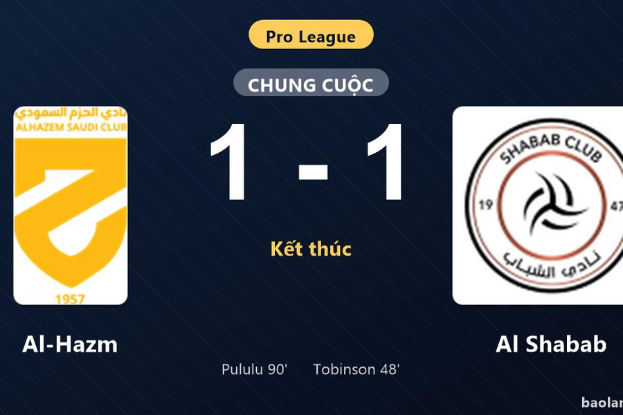 Thống kê trận đấu Al-Hazm 1-1 Al Shabab: Hai đội chia điểm