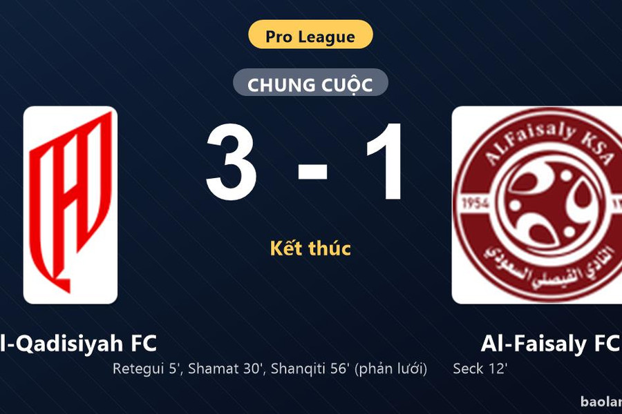 Thống kê trận đấu Al-Qadisiyah FC 3-1 Al-Faisaly FC: M. Abu Al Shamat tỏa sáng, Al-Qadisiyah FC giành trọn 3 điểm