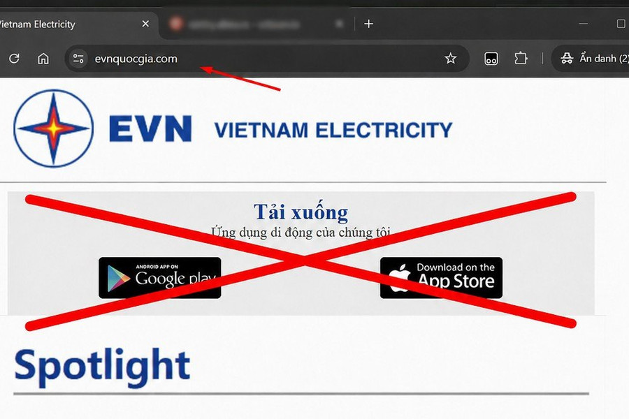 Cảnh báo thủ đoạn lập website giả mạo EVN nhằm cài mã độc chiếm quyền điều khiển điện thoại