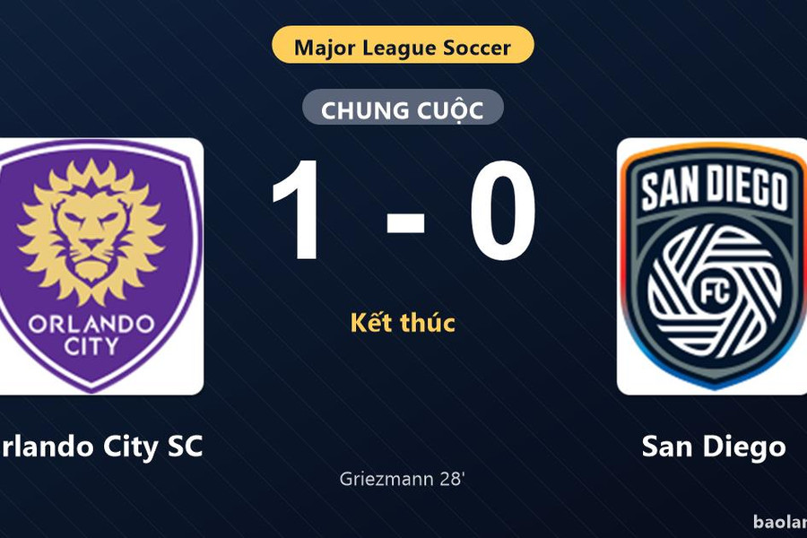 Thống kê trận đấu Orlando City SC 1-0 San Diego: Antoine Griezmann tỏa sáng, Orlando City SC giành trọn 3 điểm