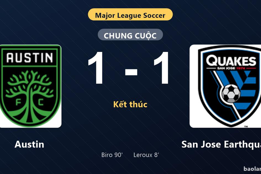 Thống kê trận đấu Austin 1-1 San Jose Earthquakes: Hai đội chia điểm