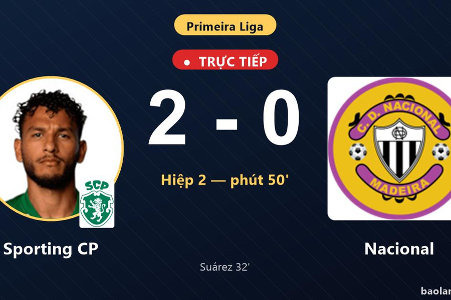 Trực tiếp Sporting CP vs Nacional: Sporting CP nhân đôi cách biệt