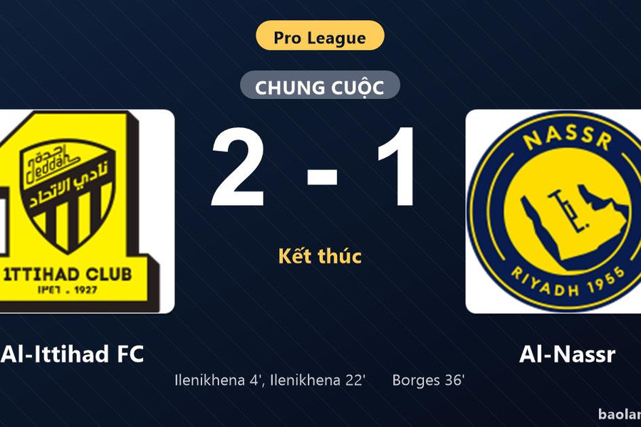 Thống kê trận đấu Al-Ittihad FC 2-1 Al-Nassr: George Ilenikhena tỏa sáng, Al-Ittihad FC giành trọn 3 điểm