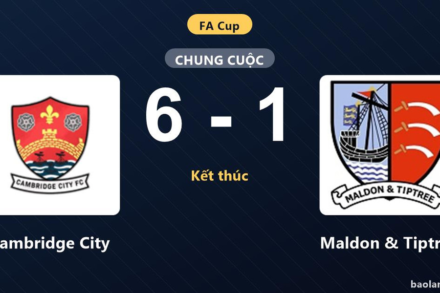 Cambridge City giành chiến thắng đậm 6-1 trước Maldon & Tiptree tại FA Cup