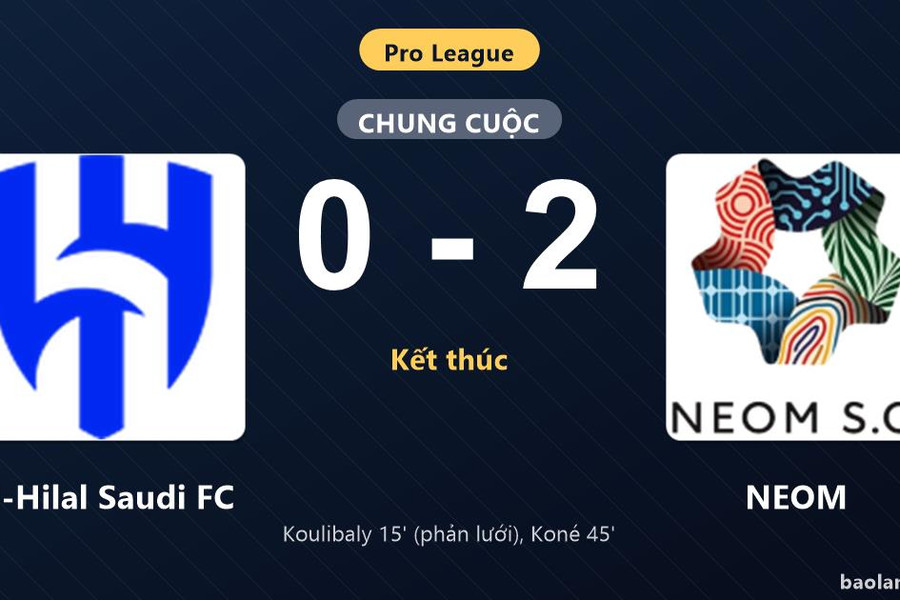 Thống kê trận đấu Al-Hilal Saudi FC 0-2 NEOM: Amadou Koné tỏa sáng, NEOM giành trọn 3 điểm