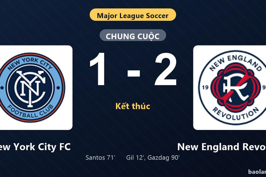Thống kê trận đấu New York City FC 1-2 New England Revolution: Dániel Gazdag tỏa sáng, New England Revolution giành trọn 3 điểm