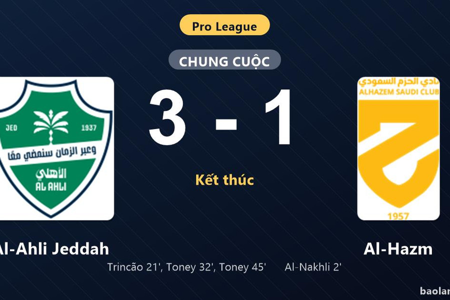 Thống kê trận đấu Al-Ahli Jeddah 3-1 Al-Hazm: Al-Ahli Jeddah ngược dòng ngoạn mục